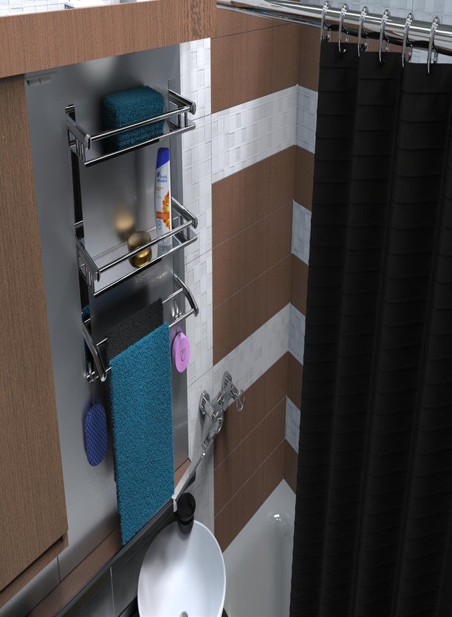 Filox Stainless Steel Wall Mounted Bathroom Shelf | 2-Tier Storage Rack with Towel Holder & Hooks | Rustproof Bathroom Organizer for Toiletries & Kitchen Accessories - Image 5